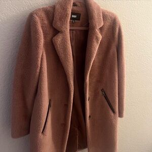DKNY Blush Teddy Coat in Dusty Rose